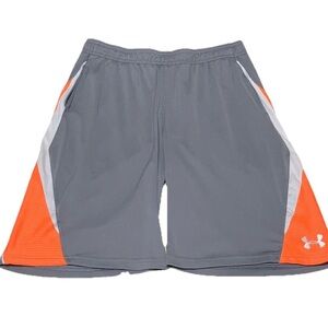 Under Armour boys Youth XL Gray and Orange basketball, athletic gym shorts